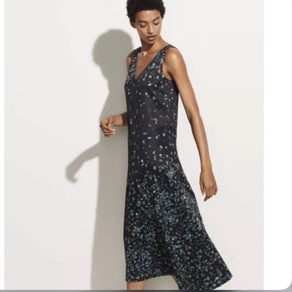 Vince Floral Asymmetric V-Neck Dress